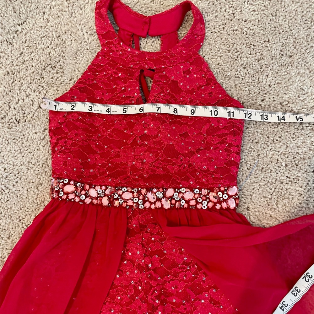 Red Halter Romper Maxi Dress Girls Sparkle Party Special Occasion - Picture 11 of 14